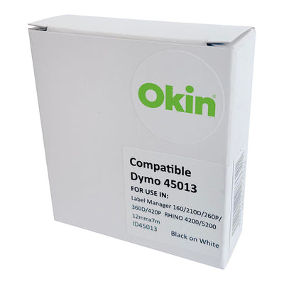 Black on White - 12mm x 7M Okin Compatible Dymo D1 Tape