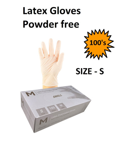 Size S - Latex Gloves (Powder free) Box of 100