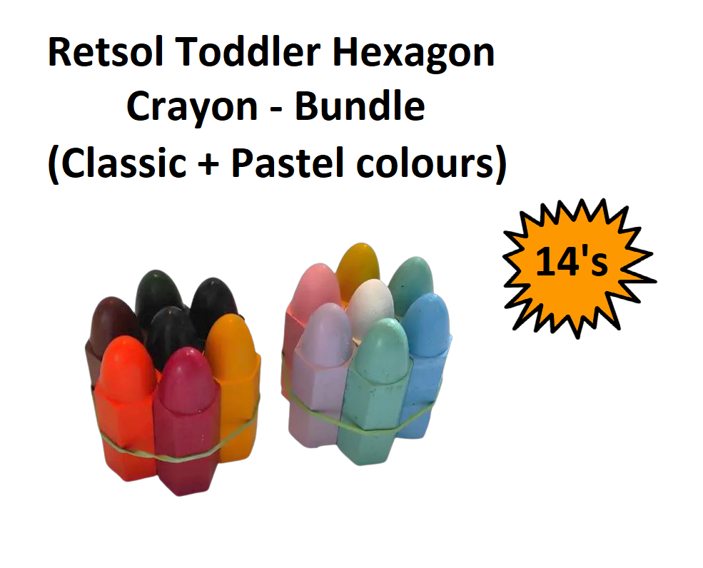 Retsol Toddler Hexagon Crayon - Bundle 14's (Classic + Pastel colours)