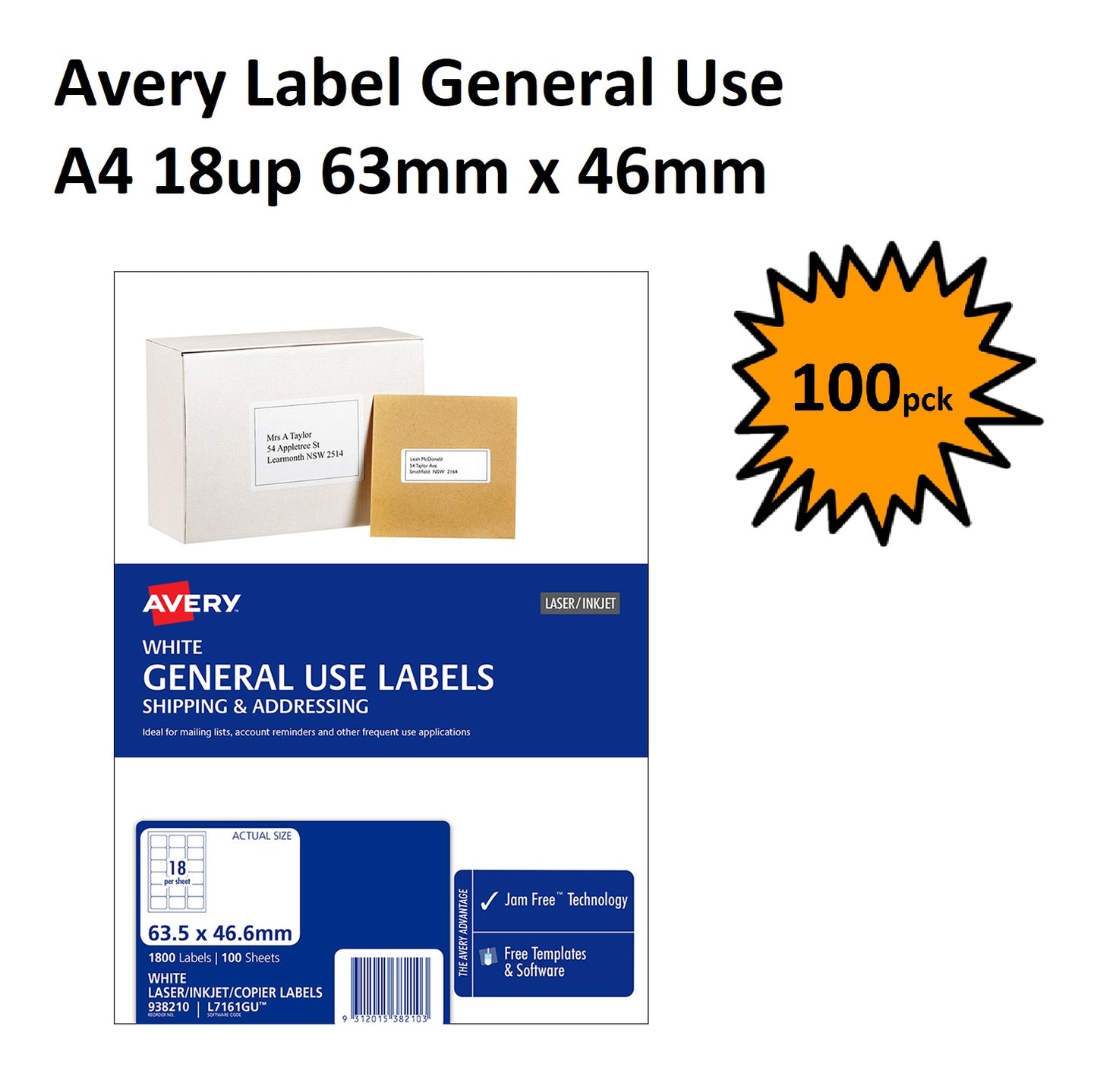 Avery Brand General Copier Labels - 18 Per Sheet 100 sheets