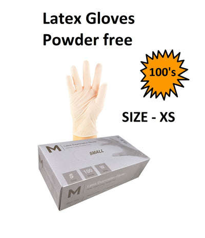 Size XS - Latex Gloves (Powder free) Box of 100