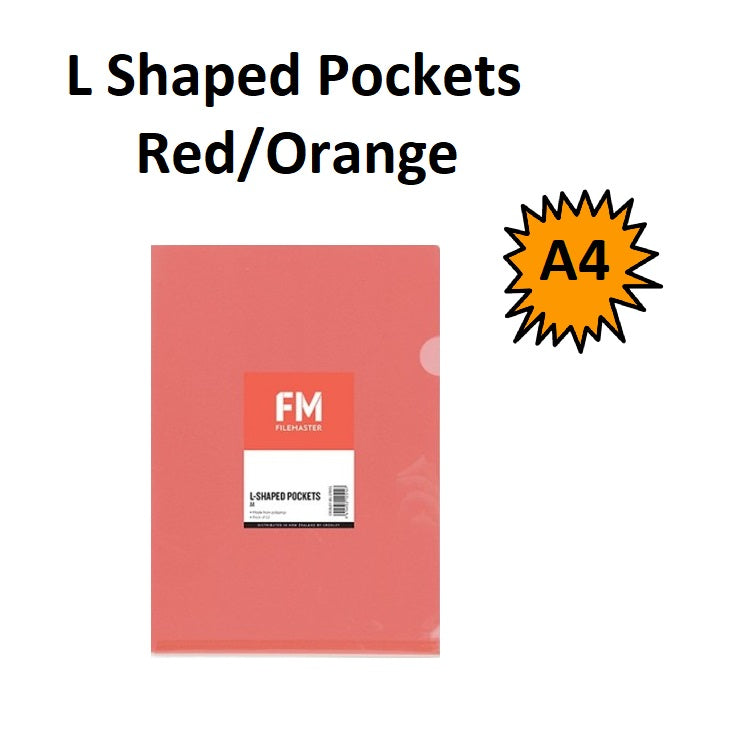 Red / Orange - A4 L Shaped Pockets - single