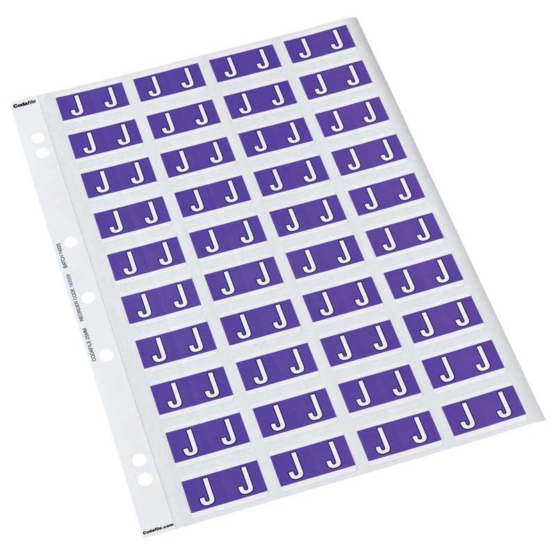 J - Codafile Labels 25mm - Pack of 5 Sheets