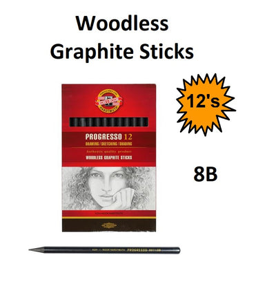 8B (Box of 12) - Graphite Sticks (Woodless)