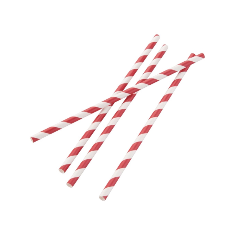Red stripe - Compostable Paper Straws - 250pk