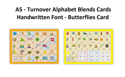 A5 - Turnover Alphabet Blends Cards - Handwritten Font - Butterflies Card