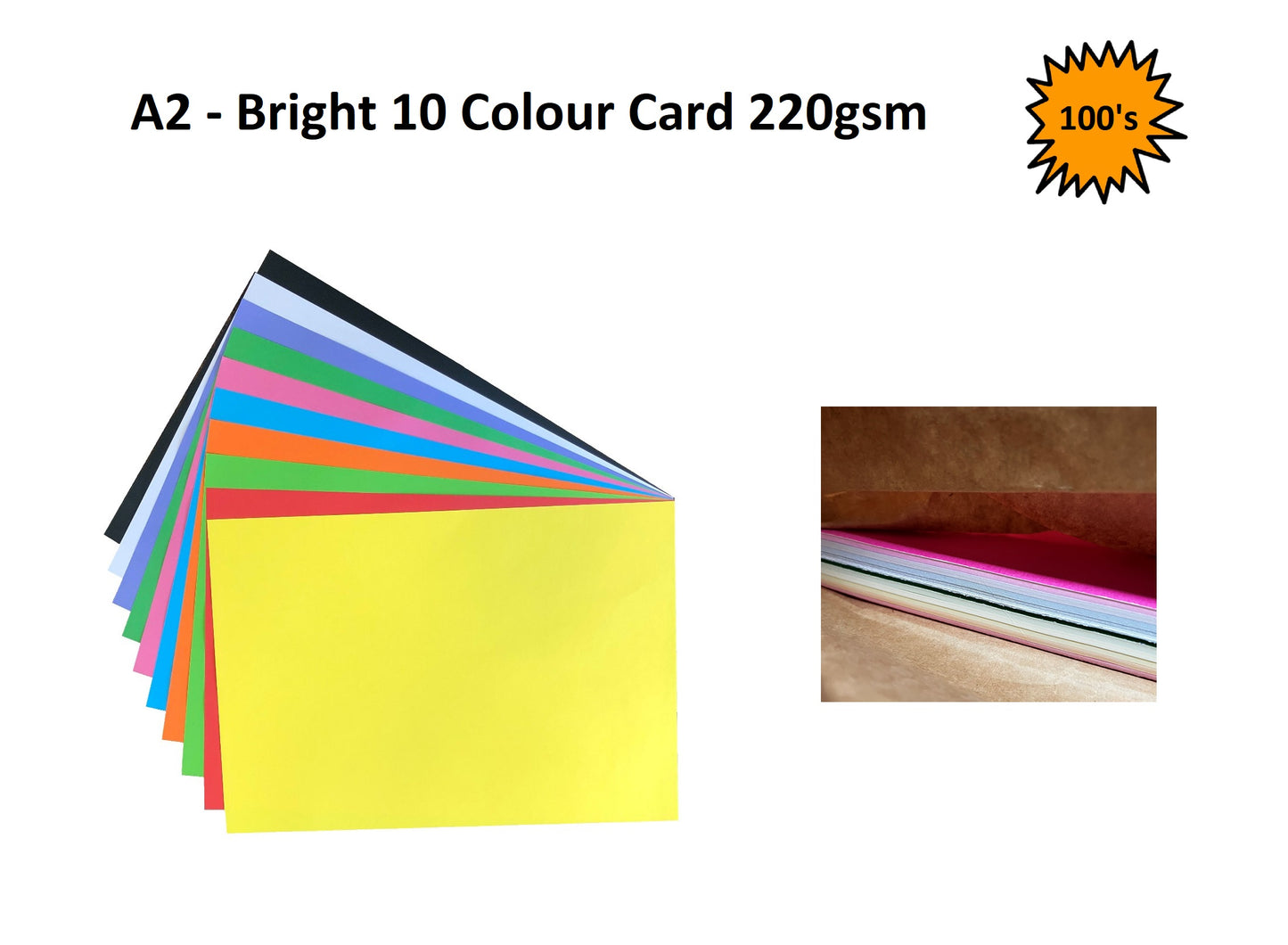 A2 - Bright 10 Colour Card 220gsm - 100's