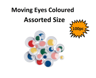 Wiggle Eyes - Coloured Asst Sizes (100pcs)