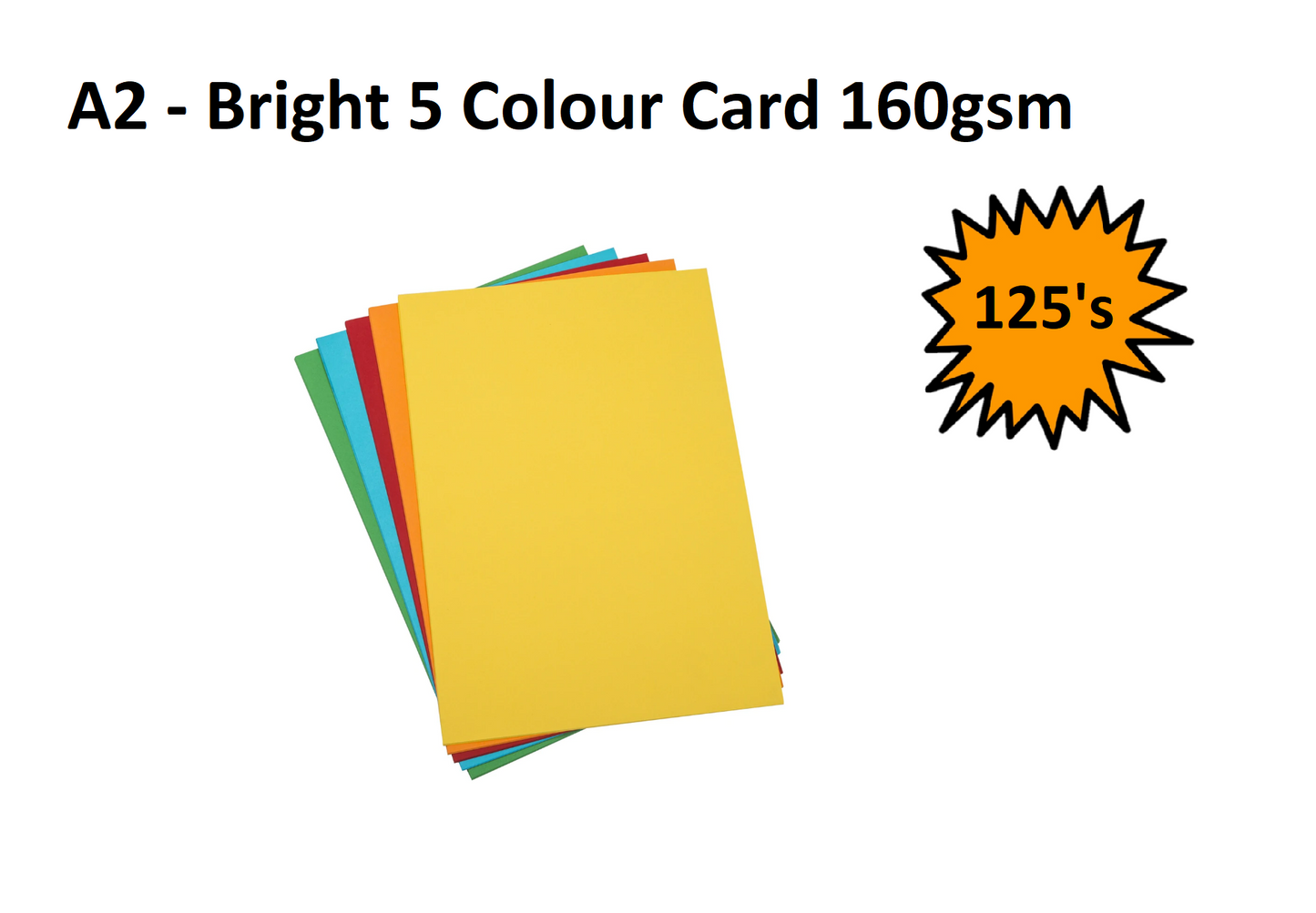 A2 - Bright 5 Colour Card 160gsm - 125's