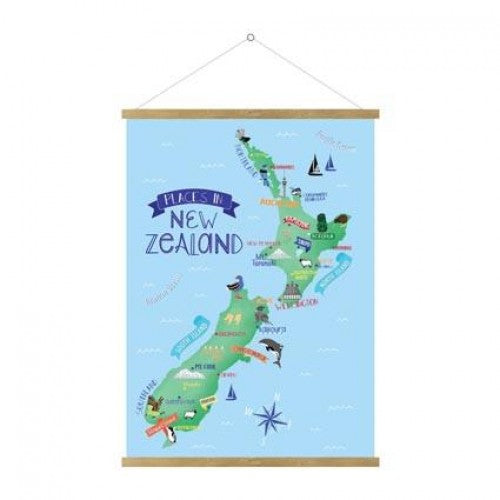 NZ Map Hanging Poster - English