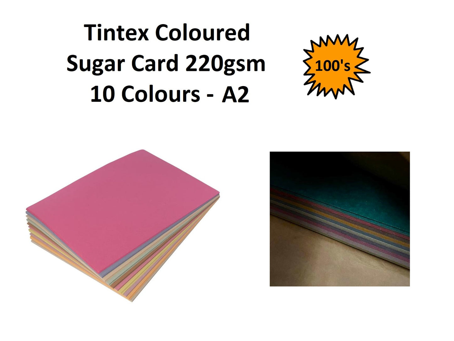 A2 - Tintex Coloured Sugar Card 220gsm - 10 Colour 100's