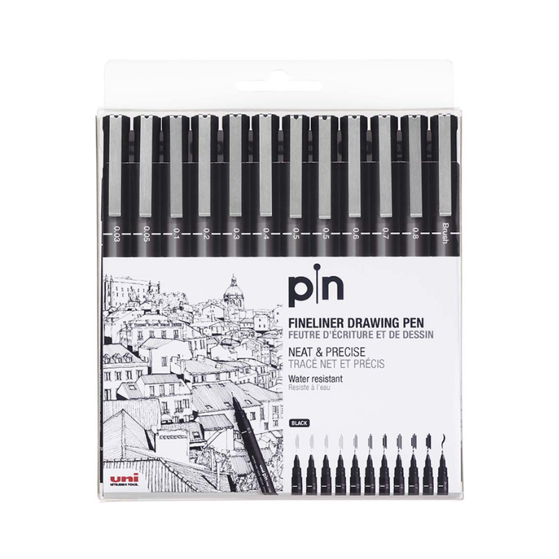 Uni Pin Fineliner Pens - Set of 12