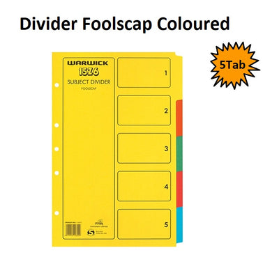 5 Tab - Foolscap Indices Manilla Bright Colours