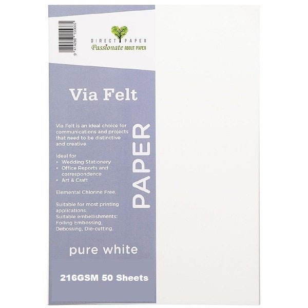 Pure White - A4 Via Felt 216gsm - 50's