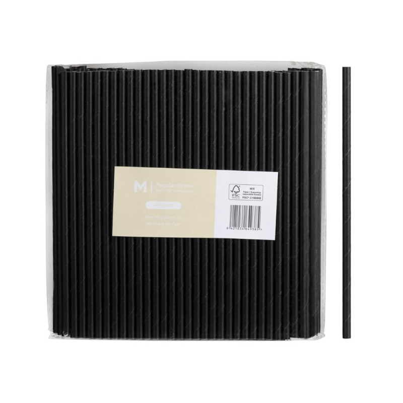Black - Compostable Paper Straws - 250pk