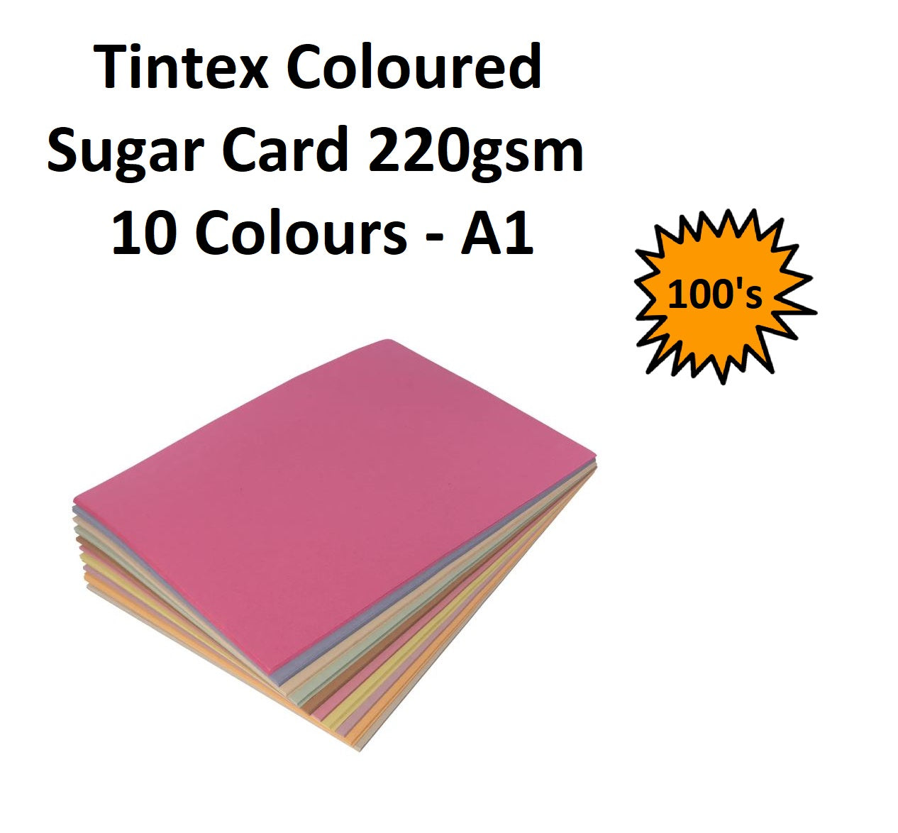 A1 - Tintex Coloured Sugar Card 220gsm - 10 Colour 100's
