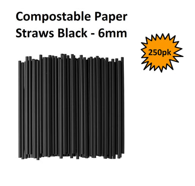 Black - Compostable Paper Straws - 250pk