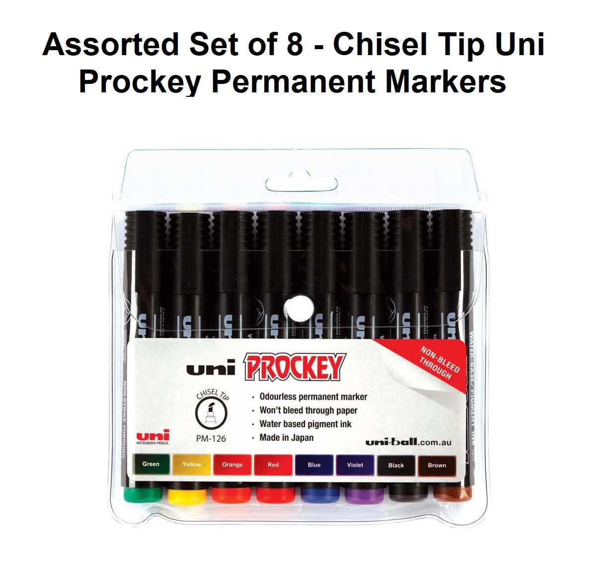 Assorted Set of 8 - Chisel Tip Uni Prockey Permanent Markers