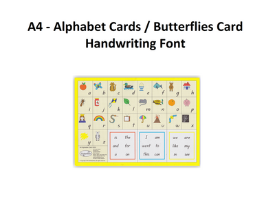 A4 - Alphabet Cards - Handwriting Font - Butterflies Card