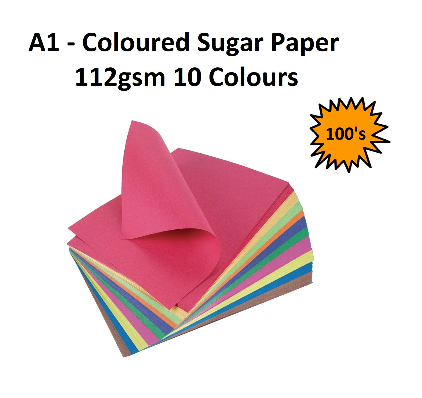 A1 - Coloured Sugar Paper 112gsm - 10 Colour 100's