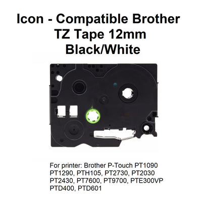 Black on White 12mm - Icon Compatible Brother TZ Tape TZE-231