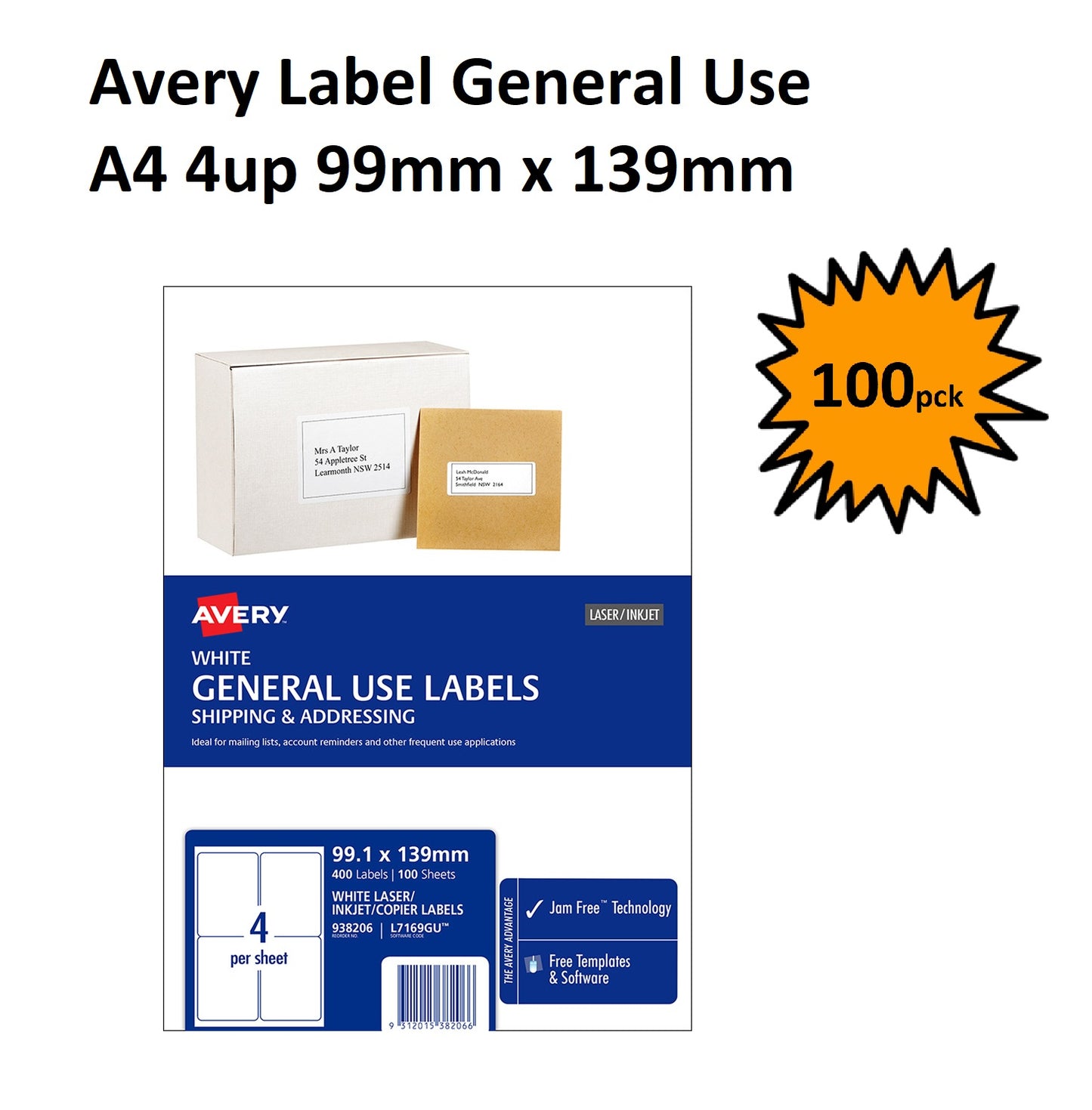 Avery Brand General Copier Labels - 4 Per Sheet 100 sheets
