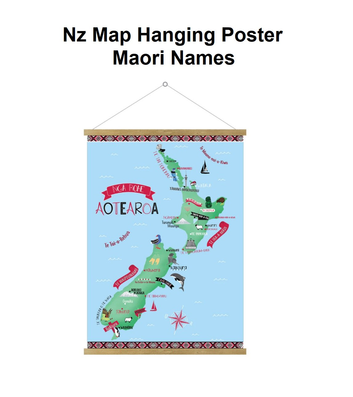 NZ Map Hanging Poster - Maori