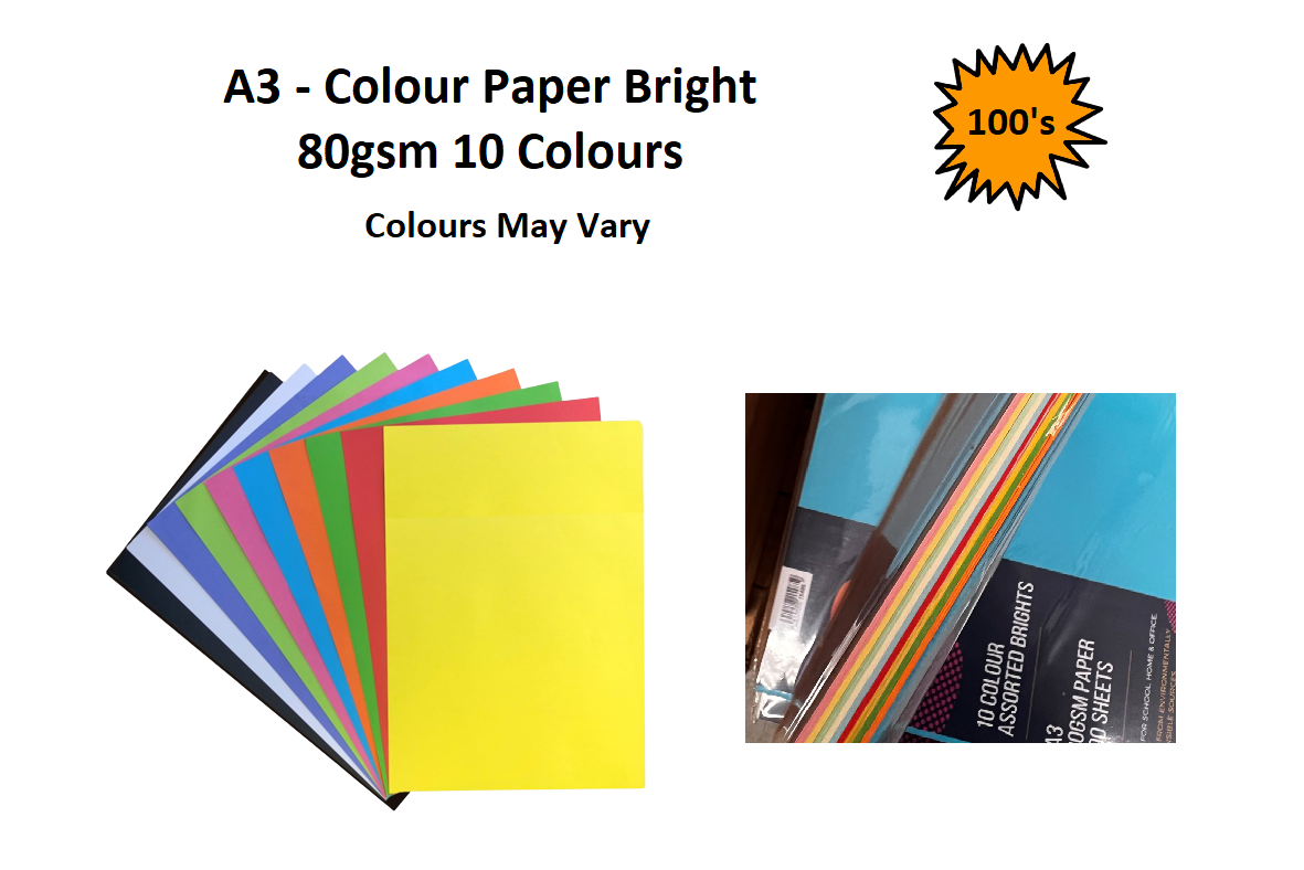 A3 - Assorted 10 Colour Paper 80gsm - 100's