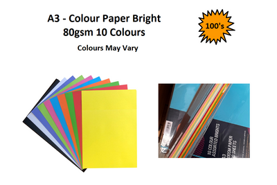 A3 - Assorted 10 Colour Paper 80gsm - 100's