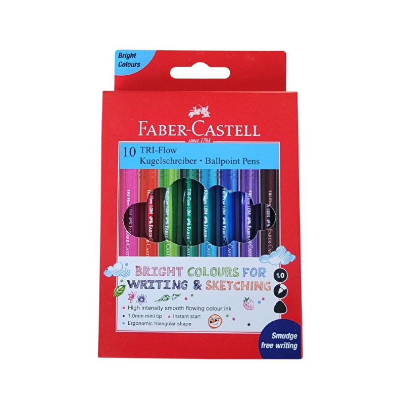 Faber Castell Triangular Ballpoint Pens - Assorted Colours (Pack of 10)
