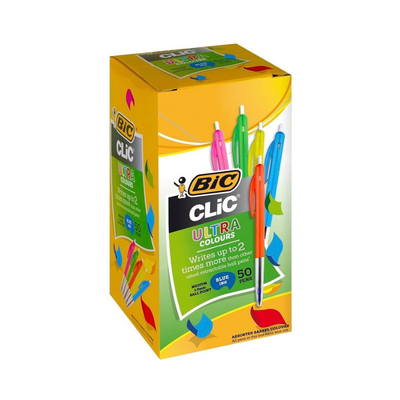Blue - Bic Clic Pens Fluoro Barrel - 50 Pack