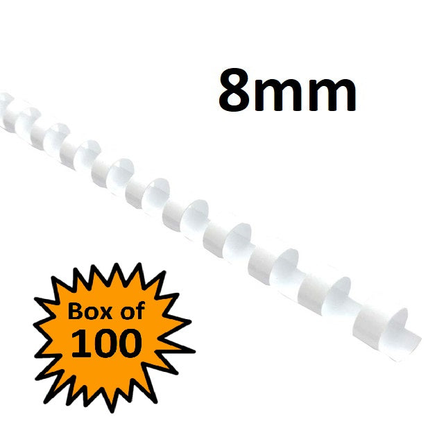 White 8mm - Binding Coils (Box of 100)