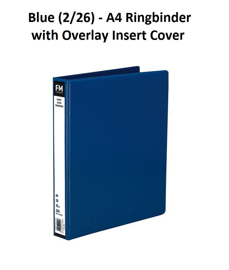 Blue (2/26) - A4 Ringbinder with Overlay Insert Cover
