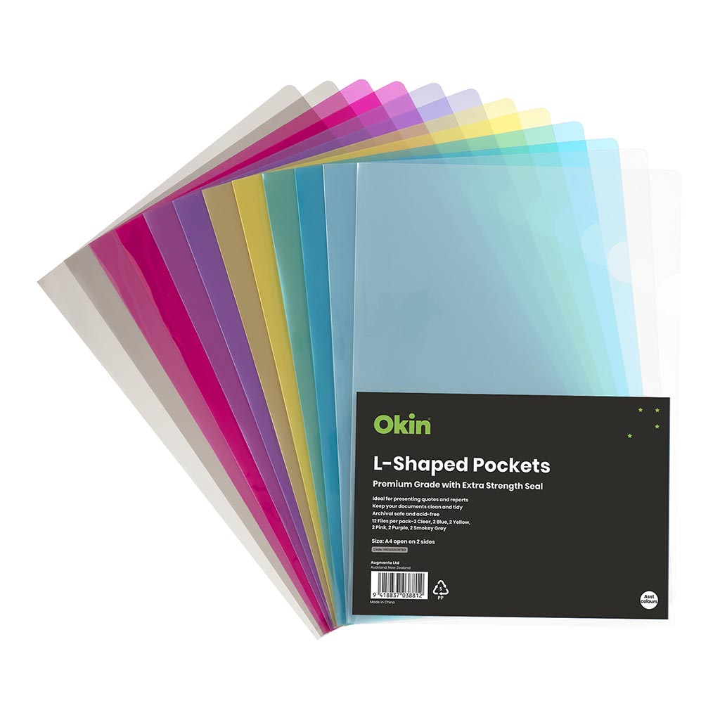 Assorted Pack of 12 - A4 L Shaped Pockets