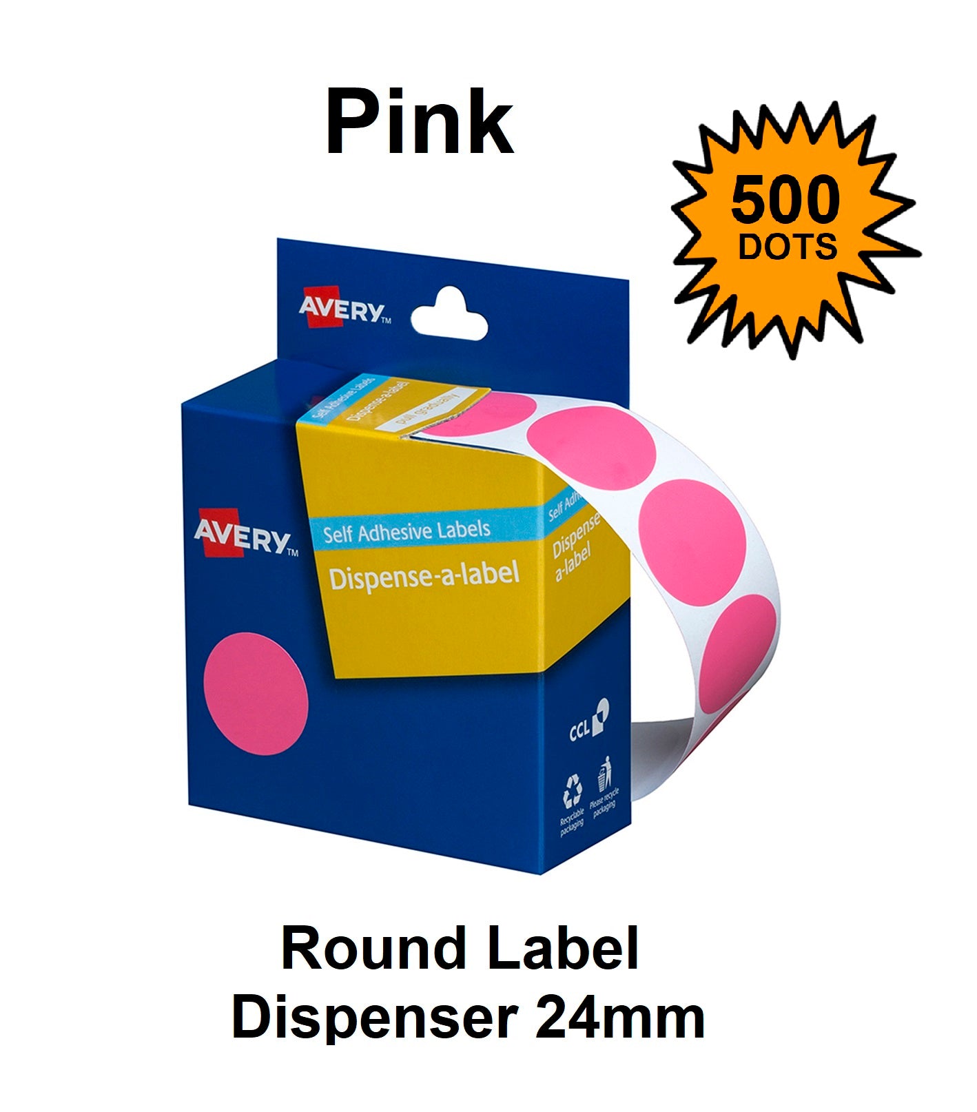 Pink 24mm - Coloured Dots Label Dispenser