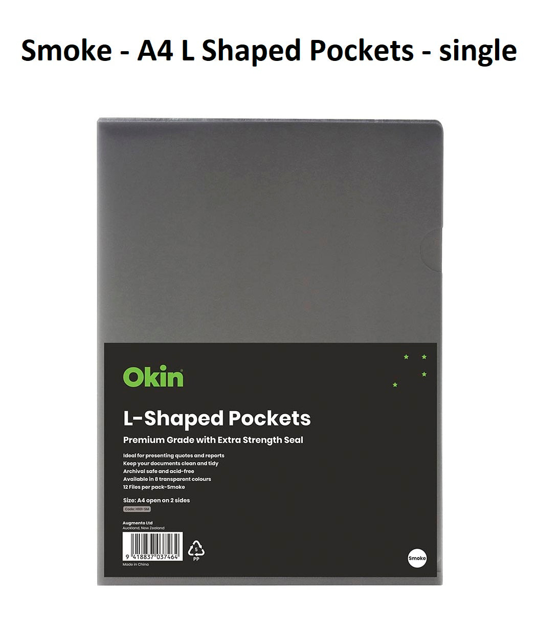 Smoke - A4 L Shaped Pockets - single