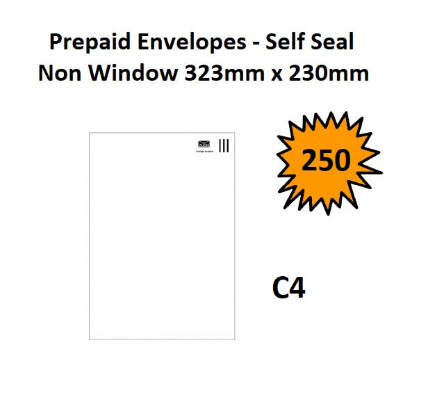 C4 Self Seal Non Window 250's - Prepaid Envelopes