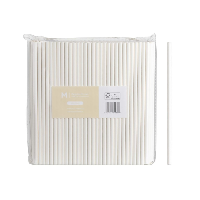 White - Compostable Paper Straws - 250pk