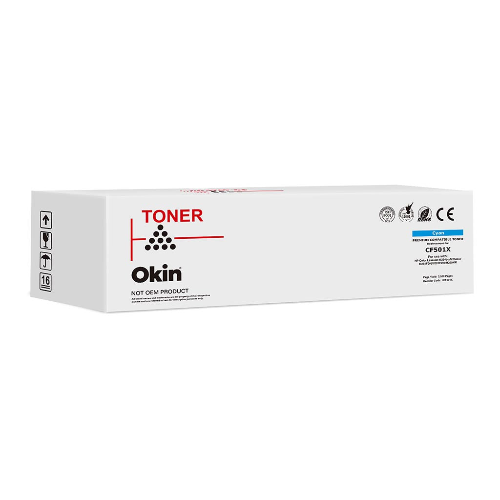 Okin Compatible HP CF501X Toner Cartridge (202X) - Cyan