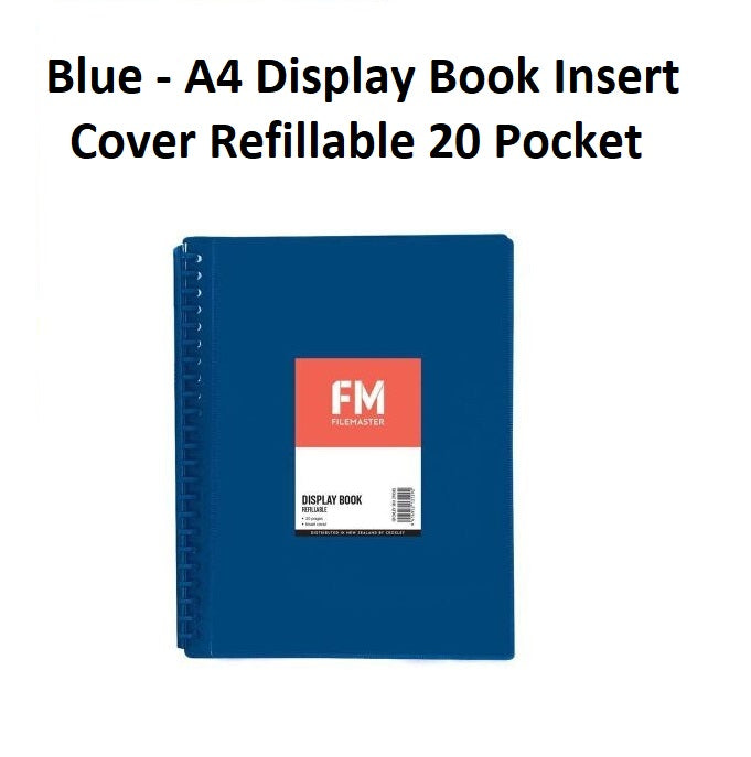 Blue - A4 Refillable Clearfile 20 Pocket with Insert Front Cover