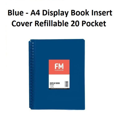 Blue - A4 Refillable Clearfile 20 Pocket with Insert Front Cover