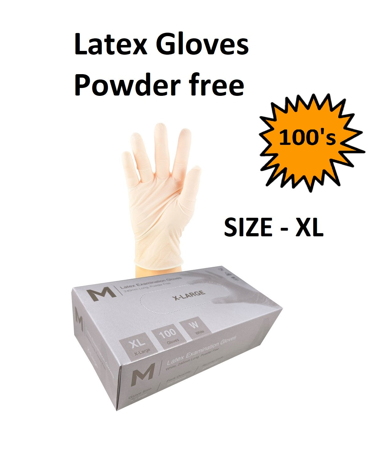 Size XL - Latex Gloves (Powder free) Box of 100