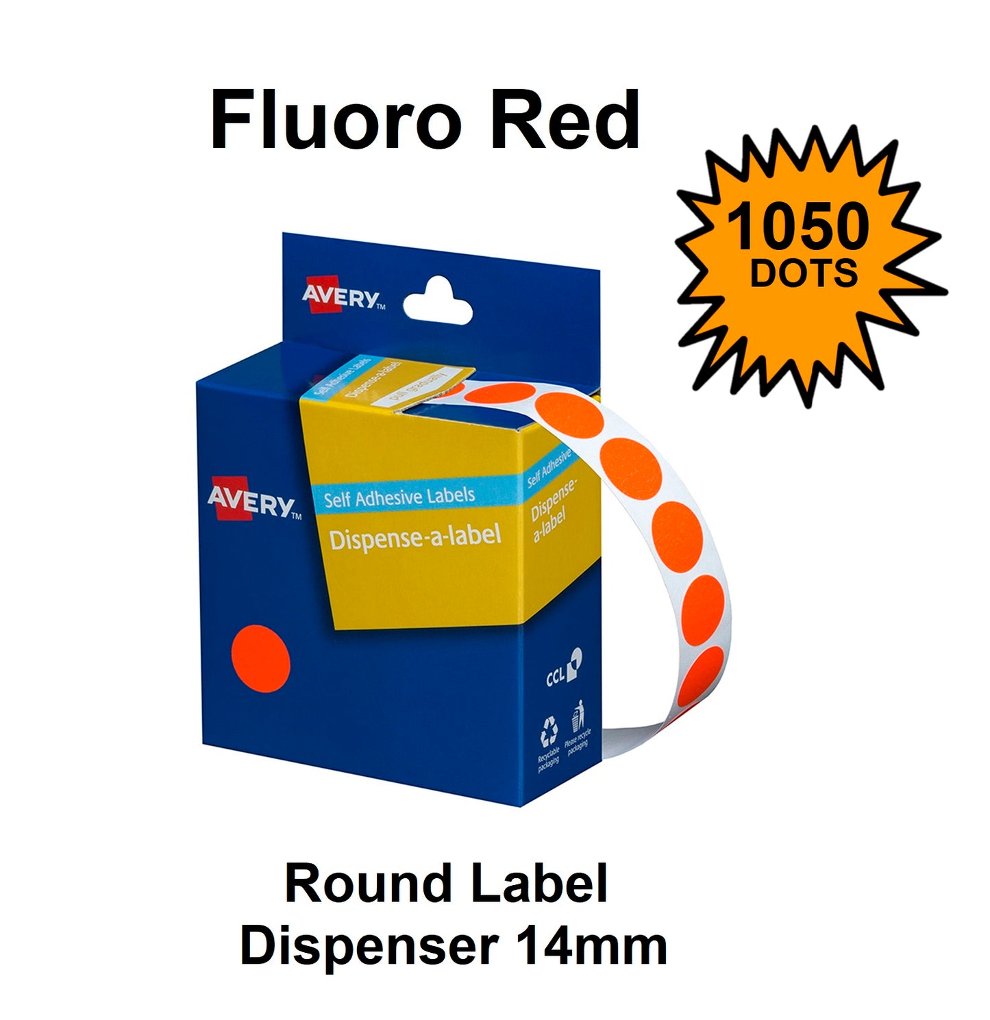 Fluoro Red 14mm - Coloured Dots Label Dispenser