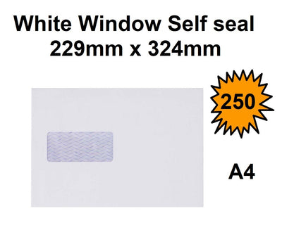 C4 Envelopes (E31) - White Window Self Seal - Box of 250