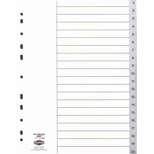 1-20 Tab - Polyprop Indices