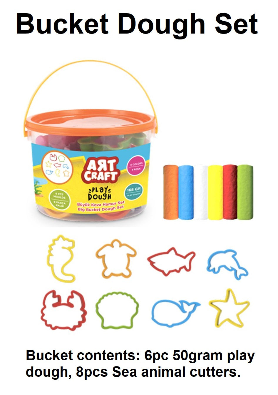 Play Dough Bucket Set - 6 Colours + 8 Cutters