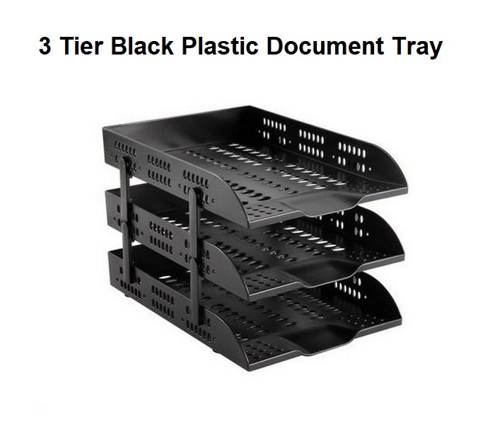 3 Tier Black Plastic Document Tray