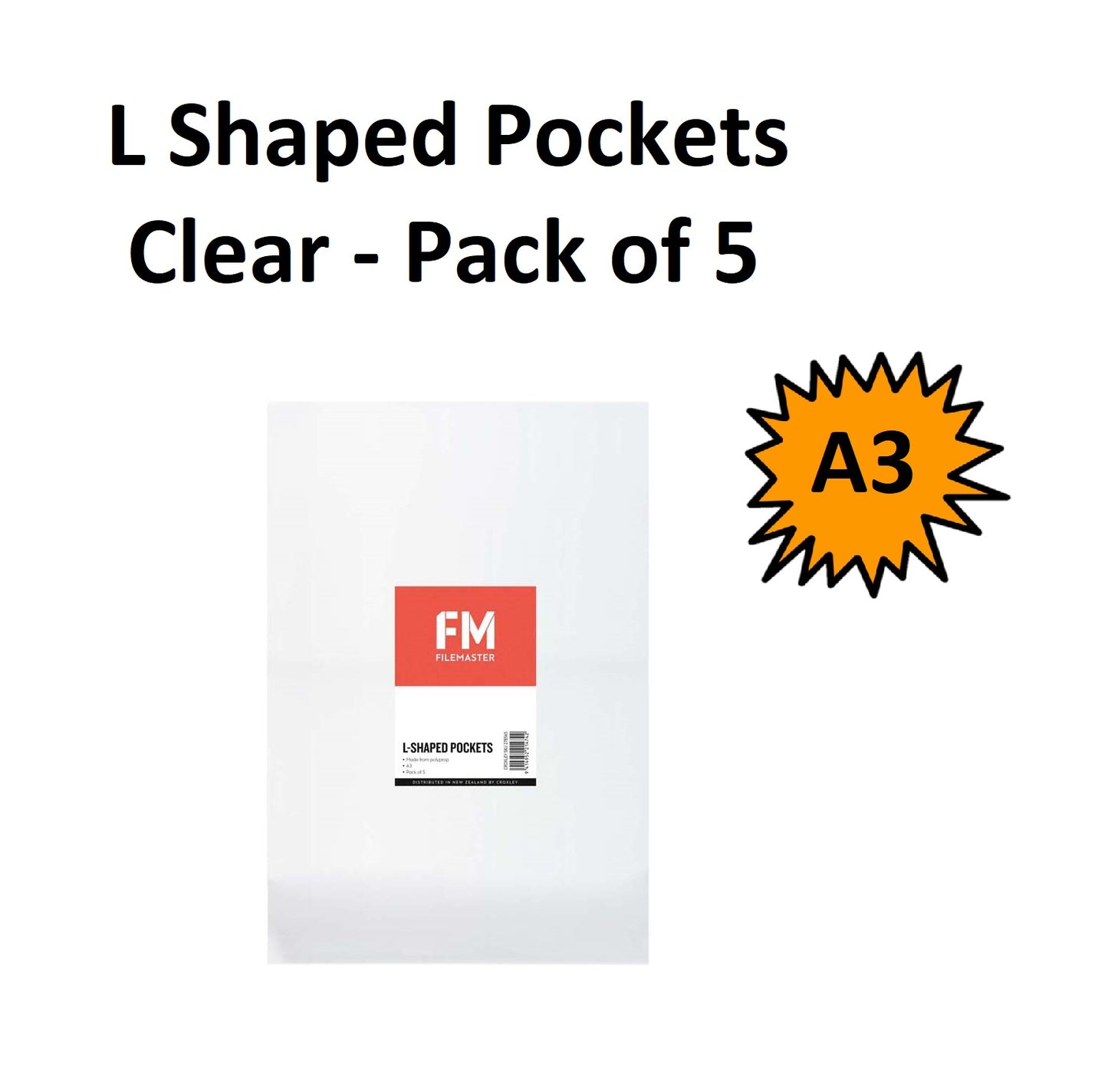 Clear A3 (Pack of 5) - A3 L Shaped Pockets