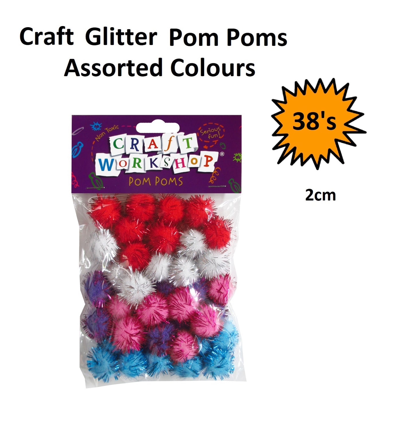Pom Poms - Glitter 20mm - 38pcs