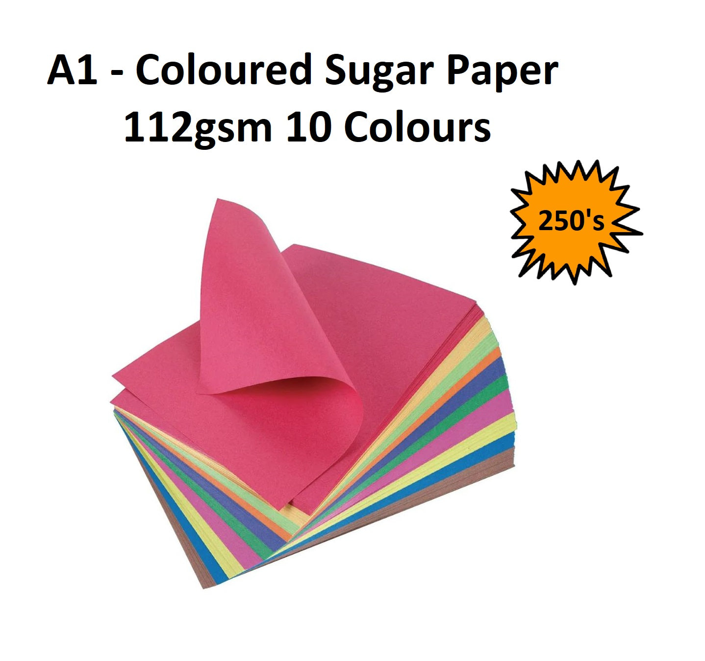 A1 - Coloured Sugar Paper 112gsm - 10 Colour 250's
